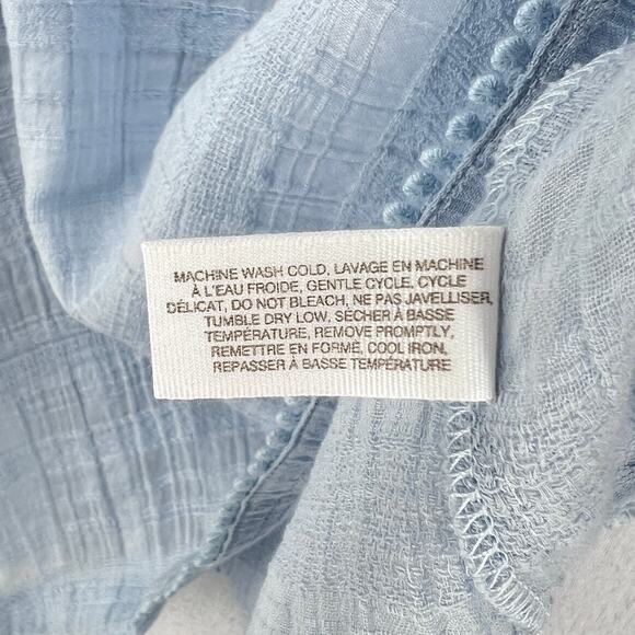 SKIN WORLDWIDE Textured Cotton Gauze Pajama Top Womens 2 Medium Light Blue NEW - Picture 13 of 16